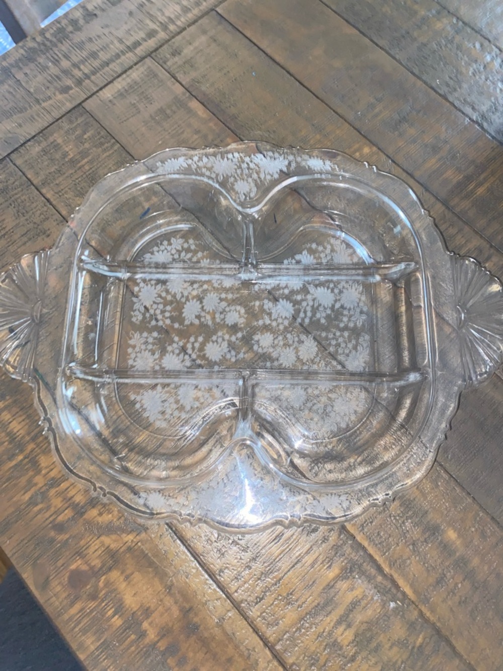 Clear Etched Tiffin VTG Glass Divided Serving Tray